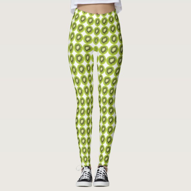 Leggings Arrière - plan de kiwi frais. Motif de tranches ro (Devant)
