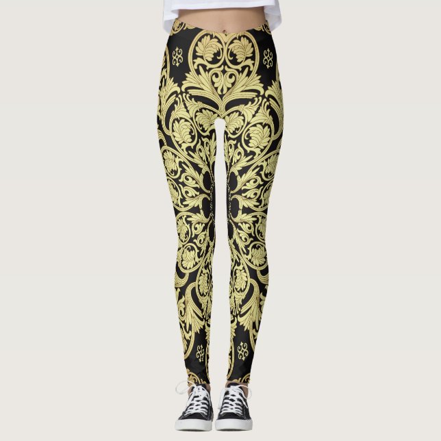 Leggings Arrière - plan Floral de luxe en or (Devant)