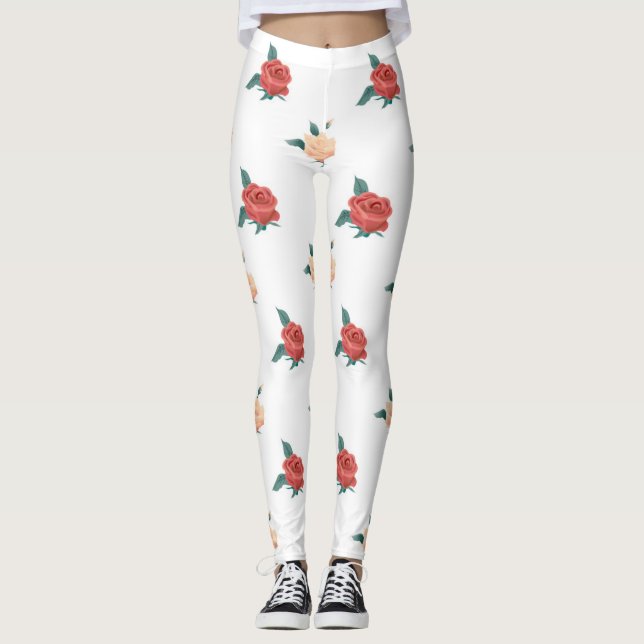 Leggings Arrière - plan floral de roses (Devant)
