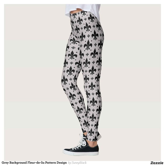 Leggings Arrière - plan gris Fleur-de-lis Motif Design (Créateur téléchargé)
