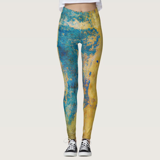 Leggings Arrière - plan Grunge Blue and Gold Texture (Devant)