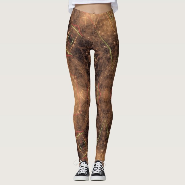 Leggings Arrière - plan noir kaléidoscope à fond orange (Devant)