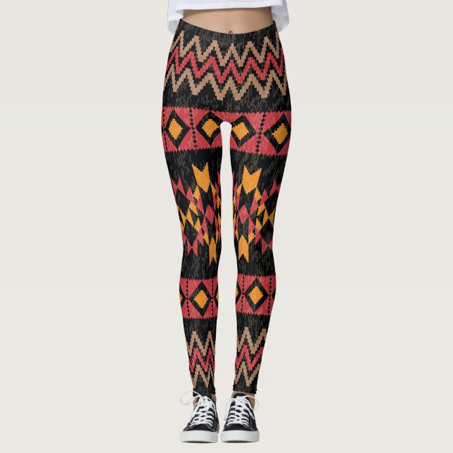 Leggings Arrière - plan noir, Motif moderne géométrique. (Devant)
