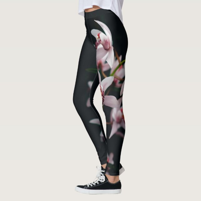 Leggings arrière - plan noir orchidée (Gauche)