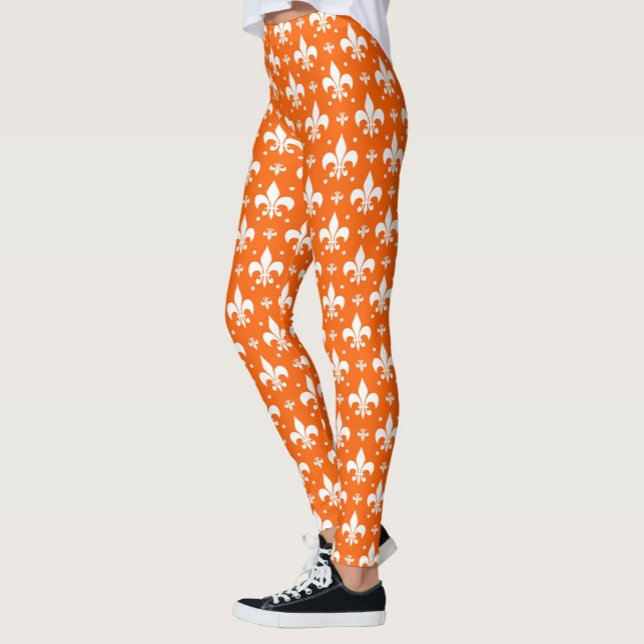 Leggings Arrière - plan orange Fleur-de-lis Motif Design (Créateur téléchargé)