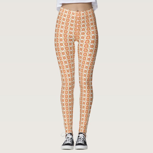 Leggings Arrière - plan rayé orange et blanc avec (Devant)