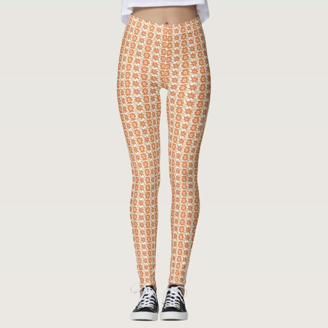 Leggings Arrière - plan rayé orange et blanc avec (Devant)