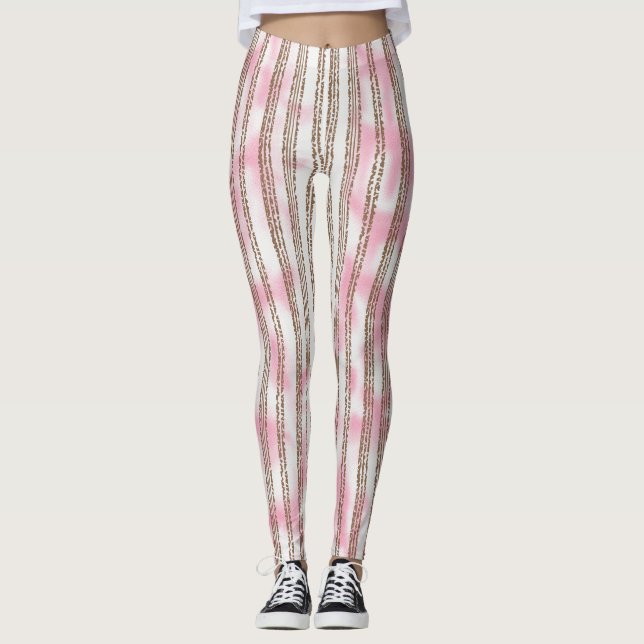 Leggings arrière - plan rayé rose et blanc (Devant)