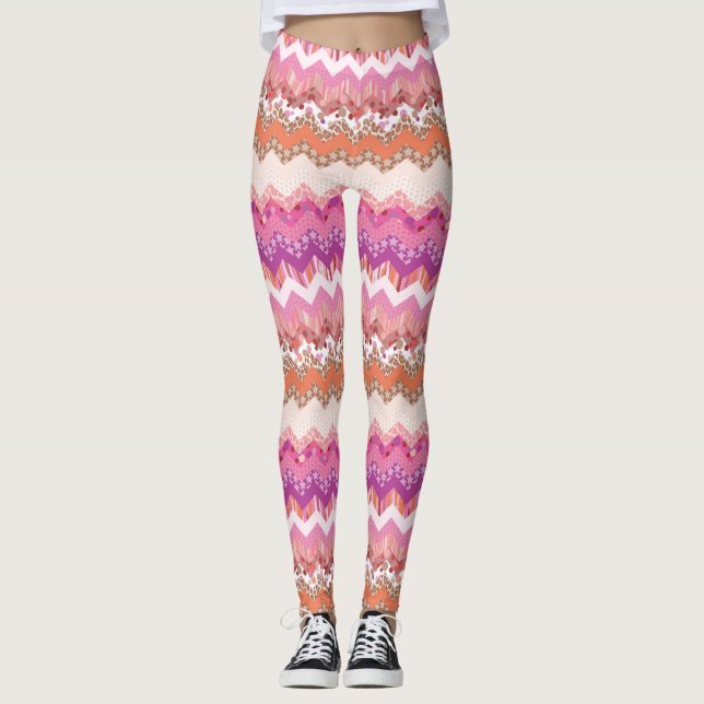 Leggings Arrière - plan rose de zigzag (Devant)