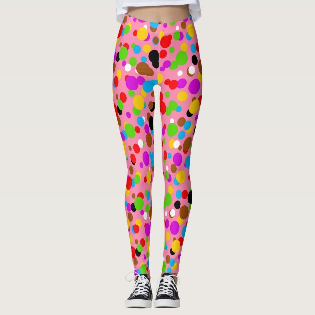 Leggings Arrière - plan rose Pois colorés (Devant)