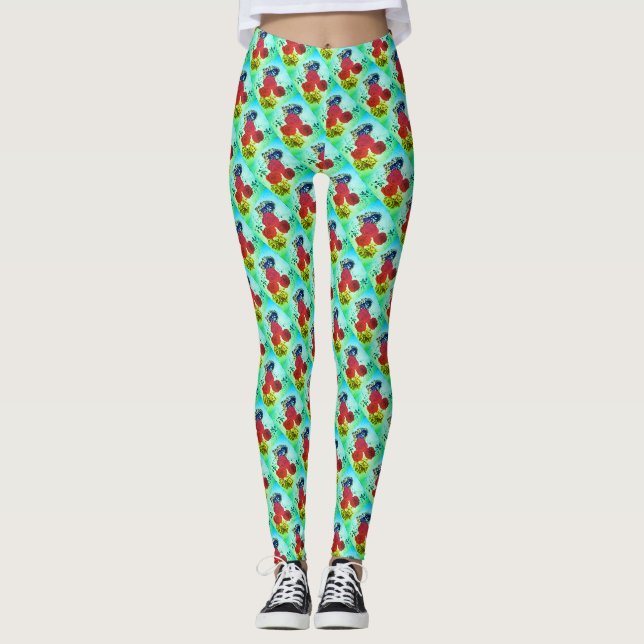Leggings Arrière - plan vert roses rouges (Devant)