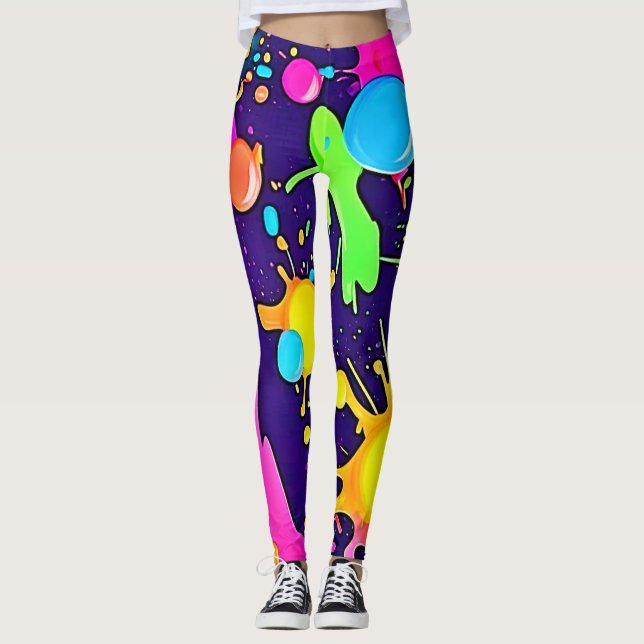 Leggings Art à éclaboussure couleur néon (Devant)