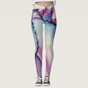 Leggings Art Abstrait à l'Encre Alcoolique Rose Violet Bleu