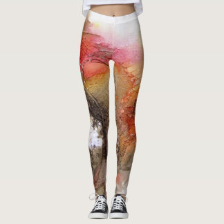 Leggings Art abstrait affligé par Faux jaune rouge de
