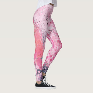 Leggings Art Abstrait Avec Peinture Acrylique   Noir rose