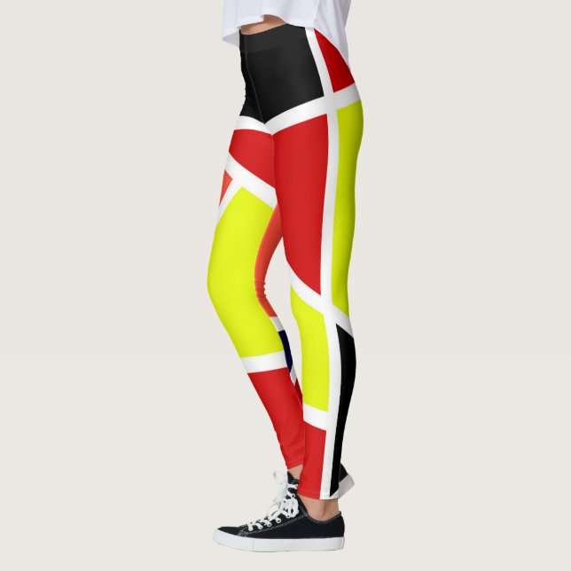 Leggings Art Abstrait Bleu Jaune Rouge Minimalisme (Gauche)