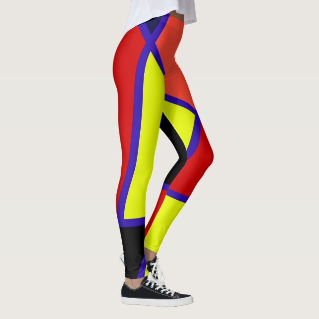Leggings Art Abstrait Bleu Jaune Rouge Minimalisme (Droite)