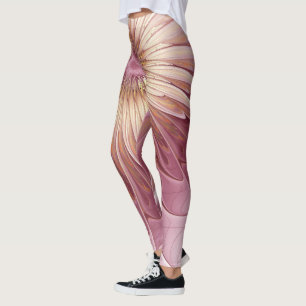 Leggings Art Abstrait Fractal Fleur & Tons de Bourgogne