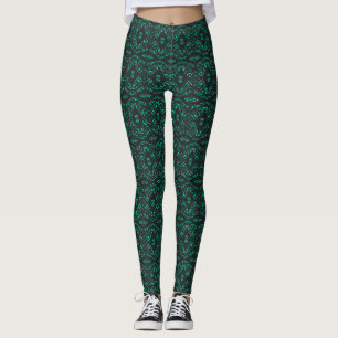 Leggings Art Abstrait Gouache Noir Vert Spectroscopique