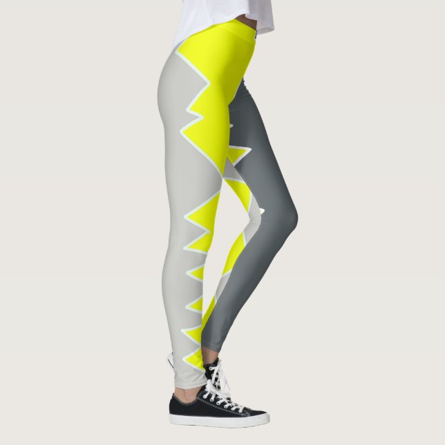 Leggings Art Abstrait Gris Clair Jaune Charbon Gris (Droite)