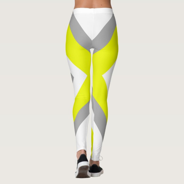 Leggings Art Abstrait gris jaune blanc (Dos)
