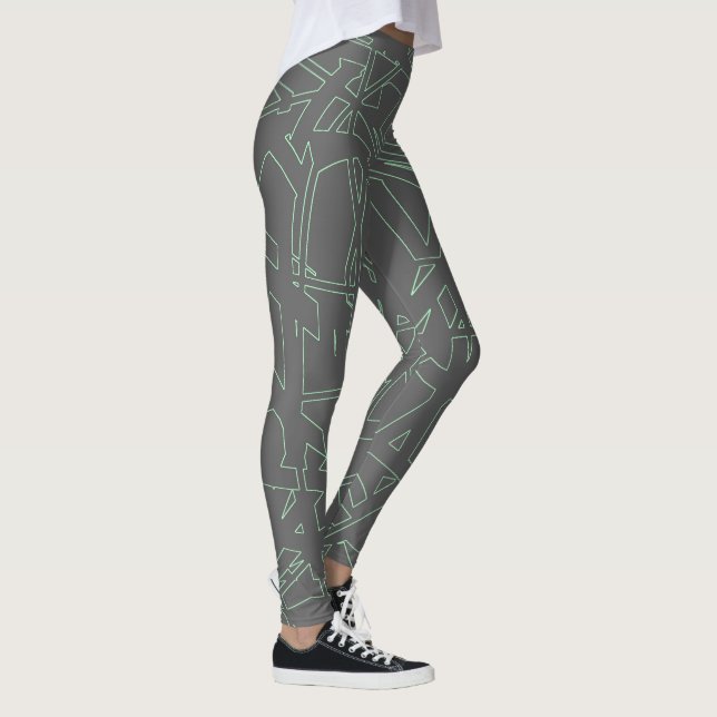 Leggings Art Abstrait Gris Pale Pastel Vert Minimalisme (Droite)