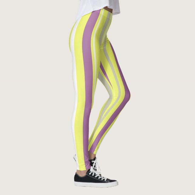Leggings Art Abstrait Gris Violet Jaune Blancs (Droite)