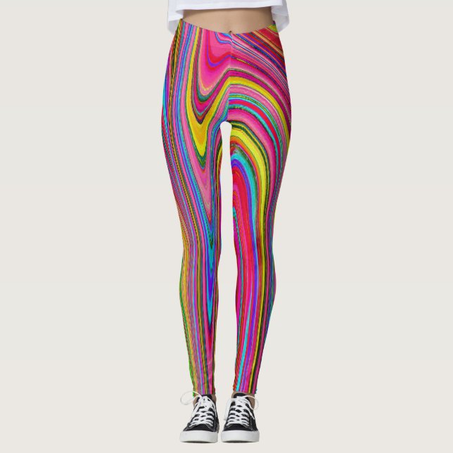 Leggings Art abstrait groovy jaune, rouge et bleu qui fait  (Devant)