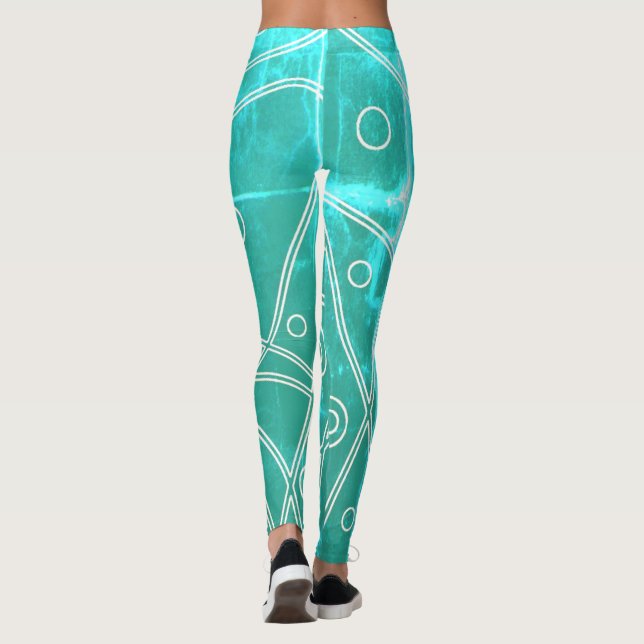 Leggings Art Abstrait Ligne Bleue Verte Cercles Minimalisme (Dos)