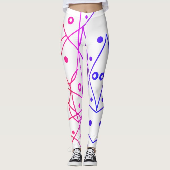 Leggings Art Abstrait Lignes Blanc Violet Cercles Minimalis (Devant)