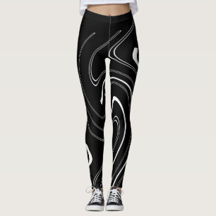 Leggings Art Abstrait Lignes Noires Et Blanches Tourbillonn