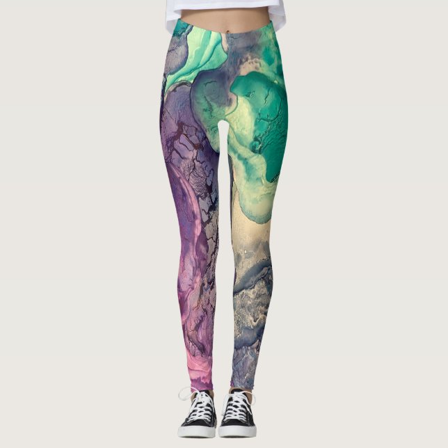 Leggings Art abstrait liquide à l'encre d'alcool multicolor (Devant)