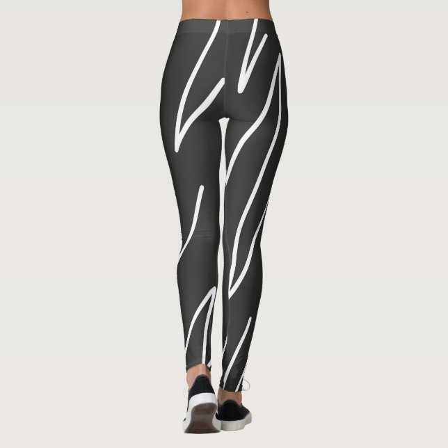 Leggings Art Abstrait Minimalisme Gris Blanc Lignes (Dos)