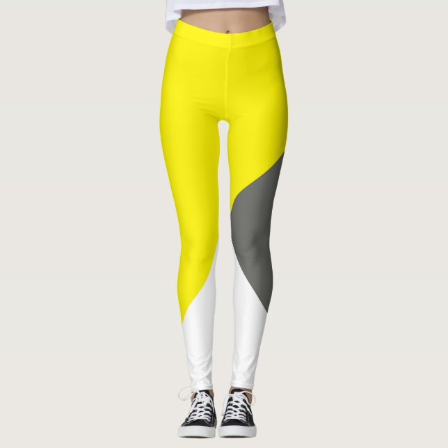 Leggings Art Abstrait minimalisme gris jaune blanc (Devant)