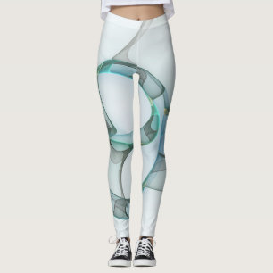 Leggings Art Abstrait moderne Fractal Bleu Turquoise Gris