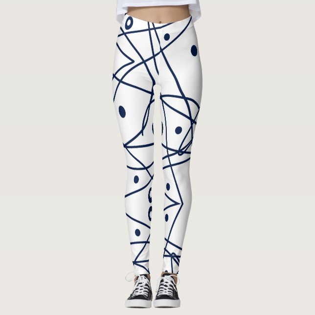 Leggings Art Abstrait Noir Blanc Lignes Cercles Minimalisme (Devant)