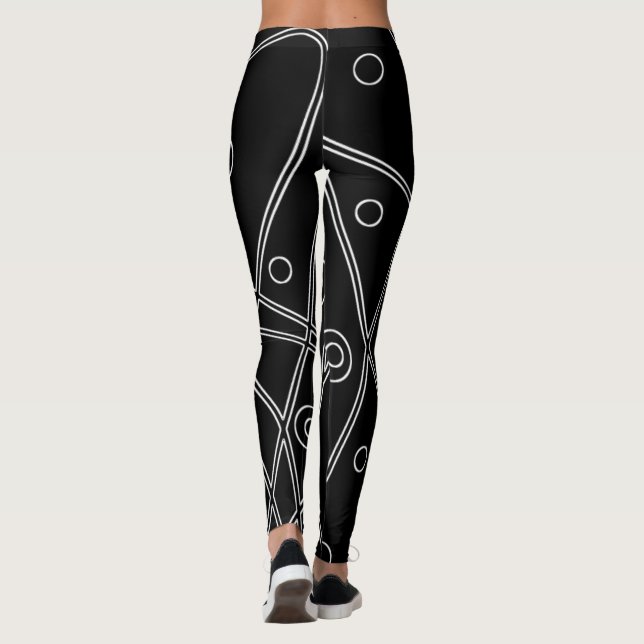 Leggings Art Abstrait Noir Blanc Lignes Cercles Minimalisme (Dos)
