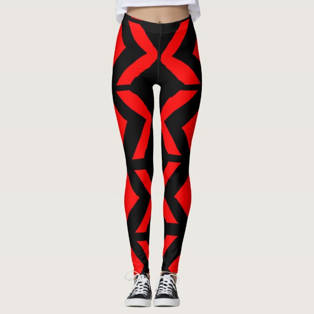 Leggings art abstrait noir et rouge (Devant)