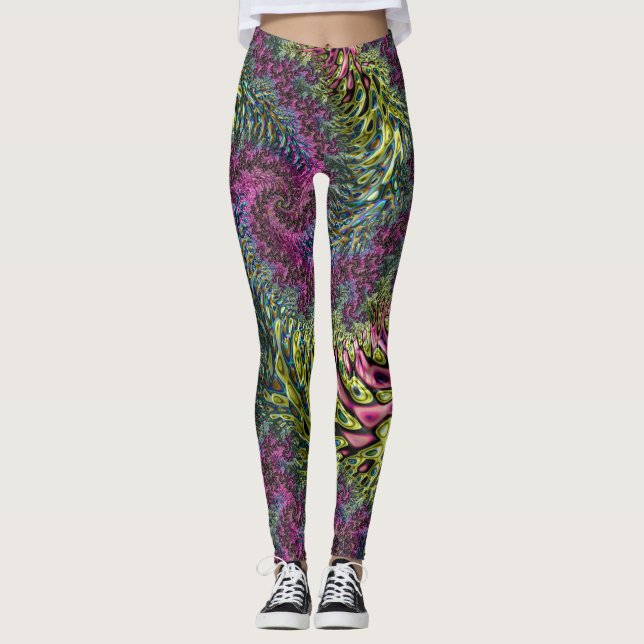 Leggings Art abstrait numérique fractal funky groovy tripan (Devant)