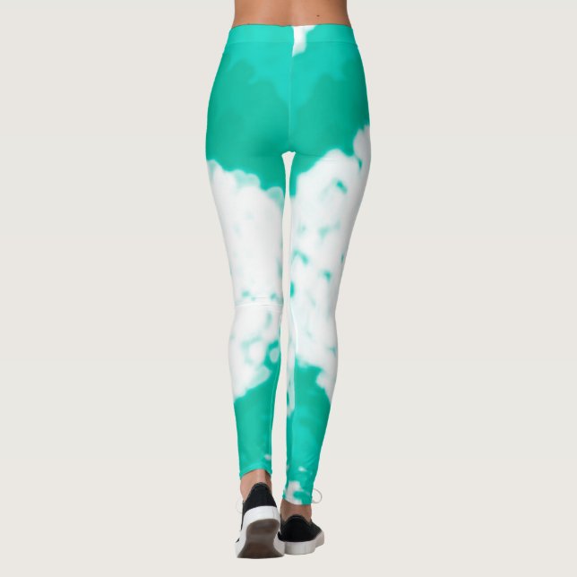 Leggings Art Abstrait Pastel Turquoise Vert Blanc (Dos)