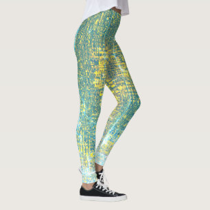 Leggings Art Abstrait Texture Jaune Pale Turquoise Bleu