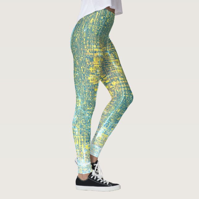 Leggings Art Abstrait Texture Jaune Pale Turquoise Bleu (Droite)