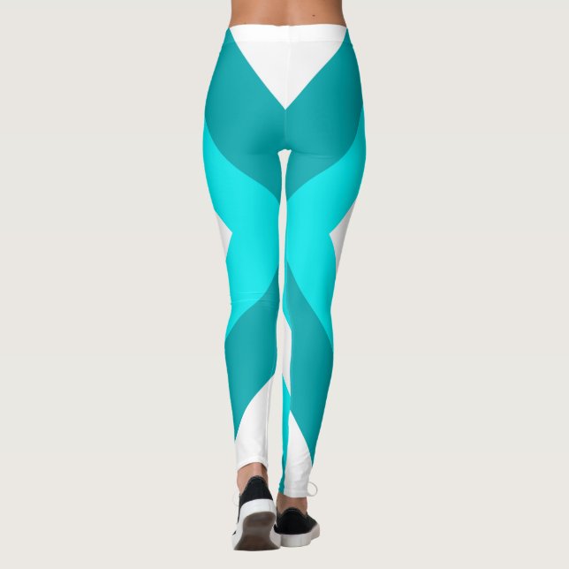 Leggings Art Abstrait Turquoise Vert Bleu Blanc (Dos)