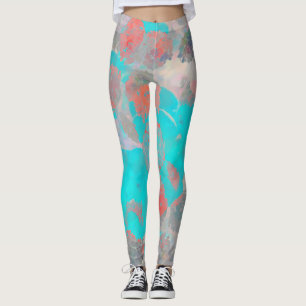 Leggings Art bleu rouge romantique floral / motif de fleurs