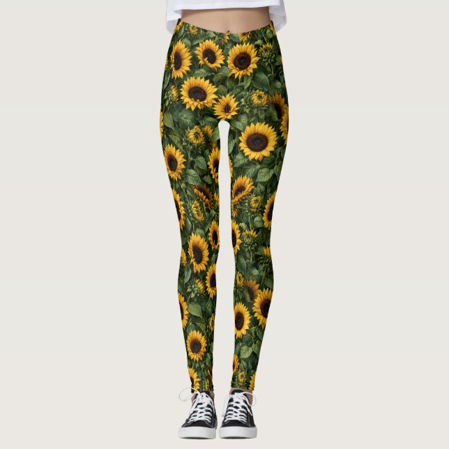 Leggings Art botanique réaliste de tournesol (Devant)