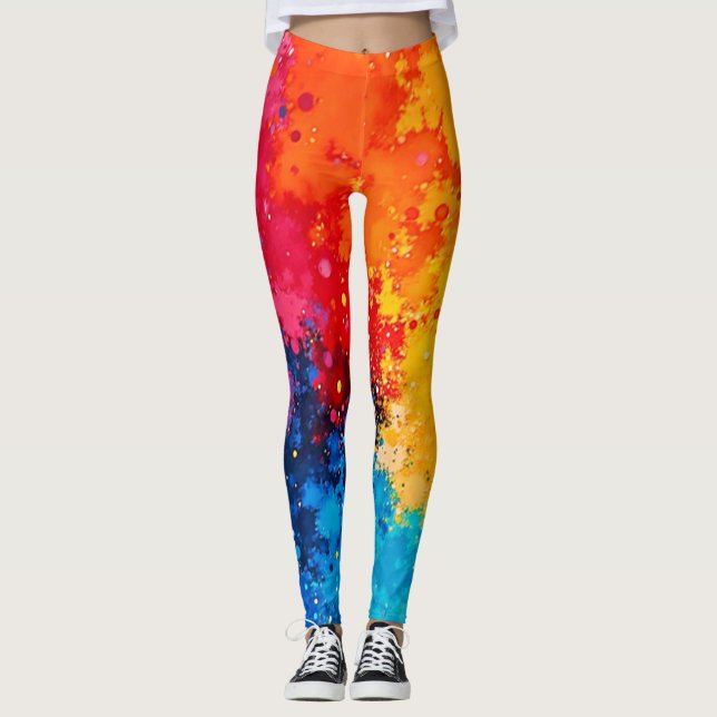 Leggings Art chaotique vibrant à l'aquarelle (Devant)