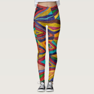 Leggings art coloré et original sauvage, dessin géométri