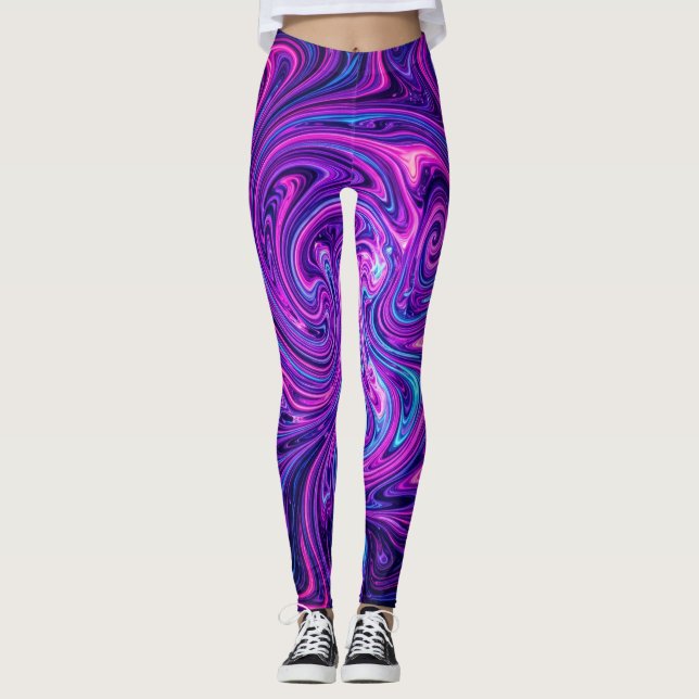 Leggings Art cosmique néon en spirale (Devant)