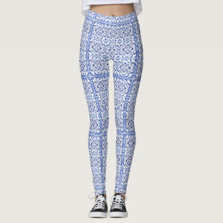 Leggings Art de carreaux d'azulejo bleu portugais