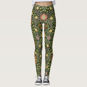 Leggings Art de carreaux floraux persans noirs de William M